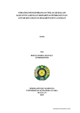 Strategi Pengembangan Wilayah Dalam Kaitannya Dengan Disparitas Pembangunan Antar Kecamatan Di Kabupaten Langkat