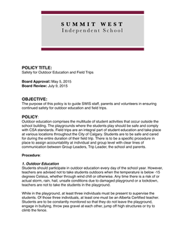 Safety for Outdoor Education and Field Trips Policy.Pages