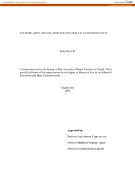 Kelly Rae Chi a Thesis Submitted to the Faculty of the University of North