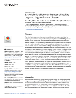 Bacterial Microbiome of the Nose of Healthy Dogs and Dogs with Nasal Disease