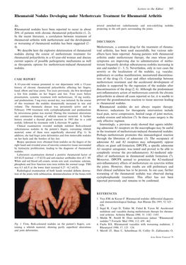 Rheumatoid Nodules Developing Under Methotrexate Treatment for Rheumatoid Arthritis