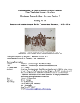 American Constantinople Relief Committee Records, 1912 – 1914