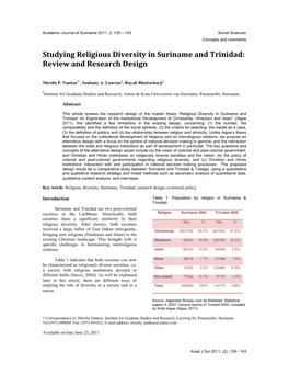 Studying Religious Diversity in Suriname and Trinidad: Review and Research Design