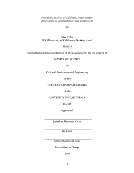 I Sensitivity Analysis of California Water Supply