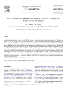 Fruit Nutritional Composition and Non-Nutritive Traits of Indigenous South African Tree Species ⁎ A.-L