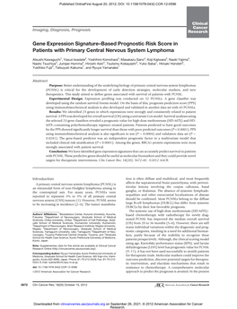 Gene Expression Signature–Based Prognostic Risk Score in Patients with Primary Central Nervous System Lymphoma