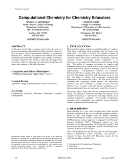 Computational Chemistry for Chemistry Educators Shawn C