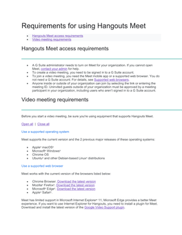 Requirements for Using Hangouts Meet