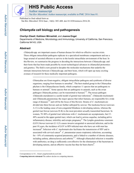 Chlamydia Cell Biology and Pathogenesis