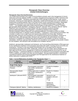 Therapeutic Class Overview Inhaled Anticholinergics