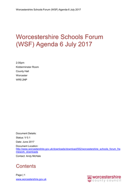 Worcestershire Schools Forum (WSF) Agenda 6 July 2017