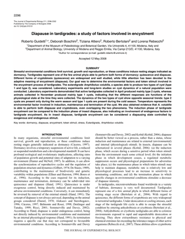 Diapause in Tardigrades: a Study of Factors Involved in Encystment