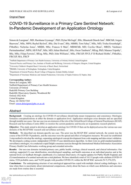 COVID-19 Surveillance in a Primary Care Sentinel Network: In-Pandemic Development of an Application Ontology