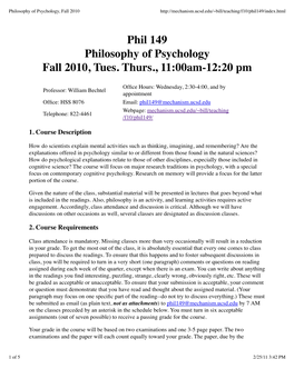 Philosophy of Psychology, Fall 2010