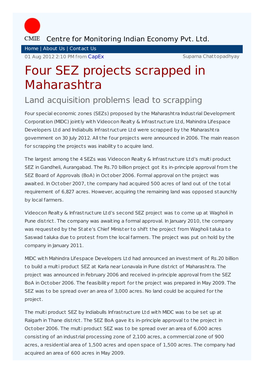 Four SEZ Projects Scrapped in Maharashtra Land Acquisition Problems Lead to Scrapping