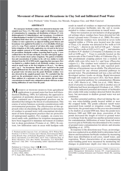 Movement of Diuron and Hexazinone in Clay Soil and Infiltrated Pond Water