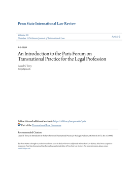 An Introduction to the Paris Forum on Transnational Practice for the Legal Profession Laurel S