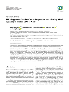 STK3 Suppresses Ovarian Cancer Progression by Activating NF-Κb Signaling to Recruit CD8+ T-Cells