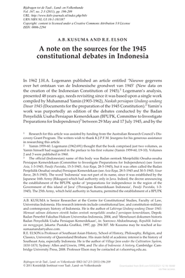 A Note on the Sources for the 1945 Constitutional Debates in Indonesia