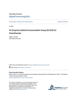 An Enzyme-Linked Immunosorbent Assay (ELISA) for Pantothenate