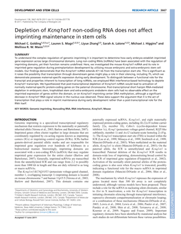 Depletion of Kcnq1ot1 Non-Coding RNA Does Not Affect Imprinting Maintenance in Stem Cells Michael C