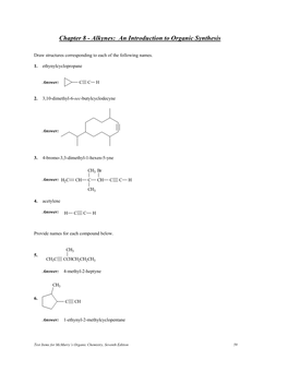 Chapter 8 - Alkynes: an Introduction to Organic Synthesis