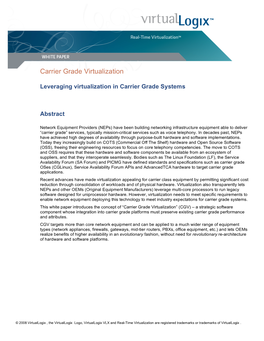 Carrier Grade Virtualization