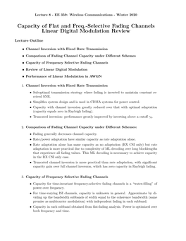 Capacity of Flat and Freq.-Selective Fading Channels Linear Digital Modulation Review