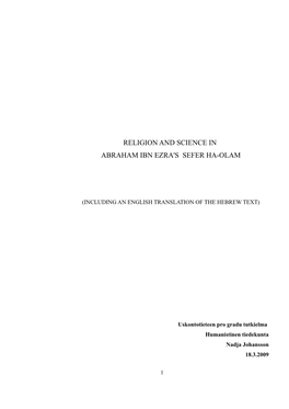 Religion and Science in Abraham Ibn Ezra's Sefer Ha-Olam