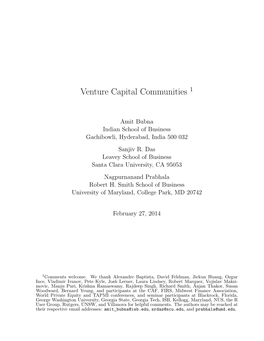 Venture Capital Communities 1