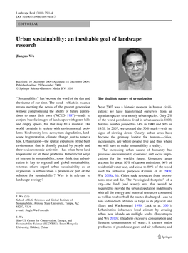 Urban Sustainability: an Inevitable Goal of Landscape Research