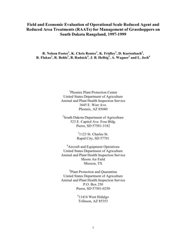 (Raats) for Management of Grasshoppers on South Dakota Rangeland, 1997-1999