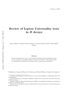 Review of Lepton Universality Tests in B Decays