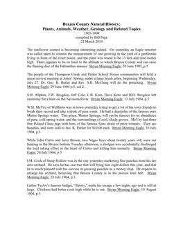 Brazos County Natural History: Plants, Animals, Weather, Geology and Related Topics 1905-1909 Compiled by Bill Page 22 March 2010