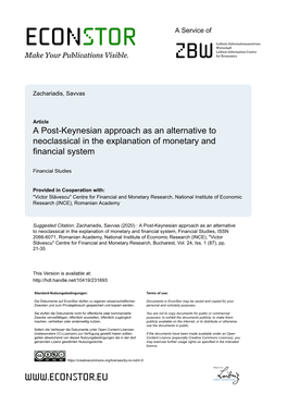 A Post-Keynesian Approach As an Alternative to Neoclassical in the Explanation of Monetary and Financial System