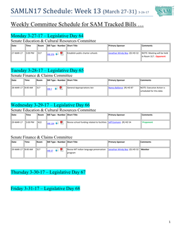 SAMLN17 Schedule: Week 13 (March 27-31) 3-26-17
