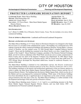 Protected Landmark Designation Report