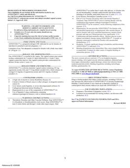 ANNOVERA™ (Segesterone Acetate and Ethinyl Estradiol Vaginal System) • Risk of Liver Enzyme Elevations with Concomitant Hepatitis C Initial U.S