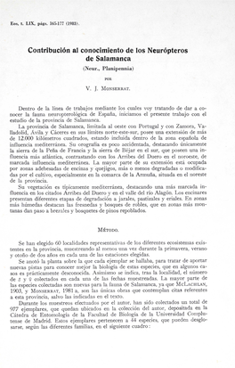 Contribución Al Conocimiento De Los Neurópteros De Salamanca (Neur., Planipennia)
