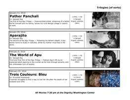 Pather Panchali Aparajito the World of Apu Trois Couleurs: Bleu