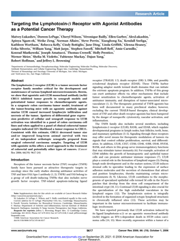 Targeting the Lymphotoxin-B Receptor with Agonist Antibodies As a Potential Cancer Therapy