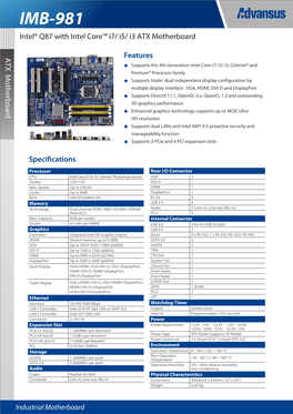 IMB-981 Intel® Q87 with Intel Core™ I7/ I5/ I3 ATX Motherboard