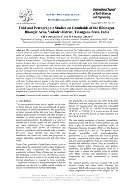 Field and Petrographic Studies on Granitoids of the Bibinagar- Bhongir Area, Yadadri District, Telangana State, India