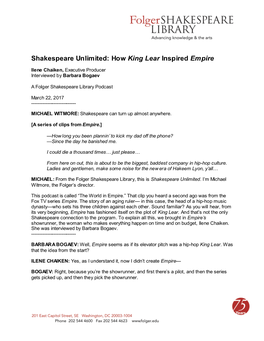 Shakespeare Unlimited: How King Lear Inspired Empire