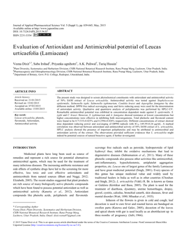 Evaluation of Antioxidant and Antimicrobial Potential of Leucas Urticaefolia (Lamiaceae)