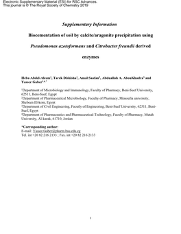 Supplementary Information Biocementation of Soil by Calcite/Aragonite Precipitation Using Pseudomonas Azotoformans and Citrobact