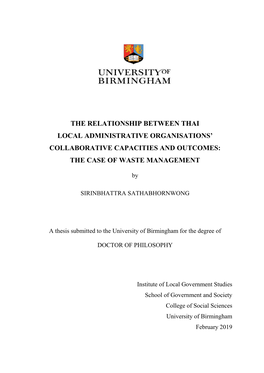 The Relationship Between Thai Local Administrative Organisations' Collaborative Capacities and Outcomes