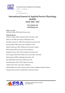 International Journal of Applied Exercise Physiology (IJAEP) ISSN: 2322 - 3537 Info@Ijaep.Com