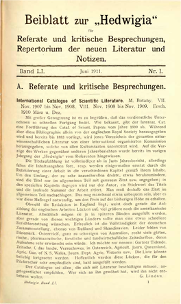 Hedwigia" Fur Referate Und Kritische Besprechungen, Repertorium Der Neuen Literatur Und Notizen