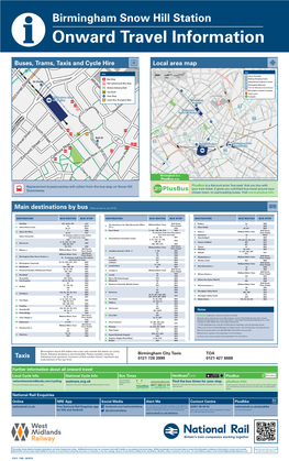 Birmingham Snow Hill Station I Onward Travel Information Buses, Trams, Taxis and Cycle Hire Local Area Map